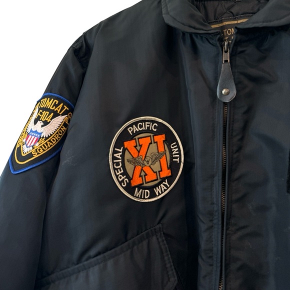 VTG Tomcat USA Military Flight Bomber Black Patches Jacket Punk Gorpcore Sz M - Picture 7 of 16